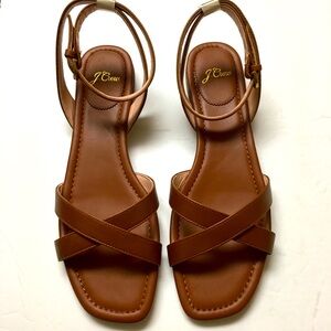 J Crew Leather Cross Strap Sandal 9.5 Warm Sepia Brown NEW Casual Classic Preppy
